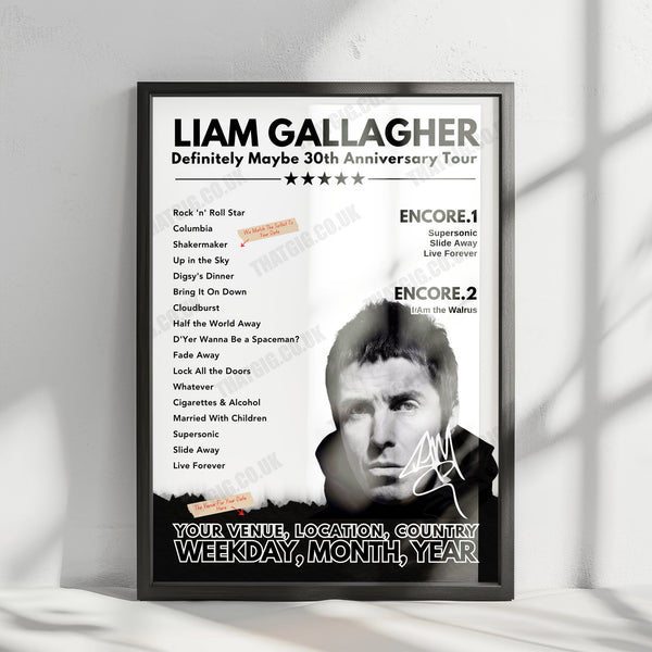 Liam Gallagher Setlist Poster - Thomond Park, Limerick - July 14th 2024