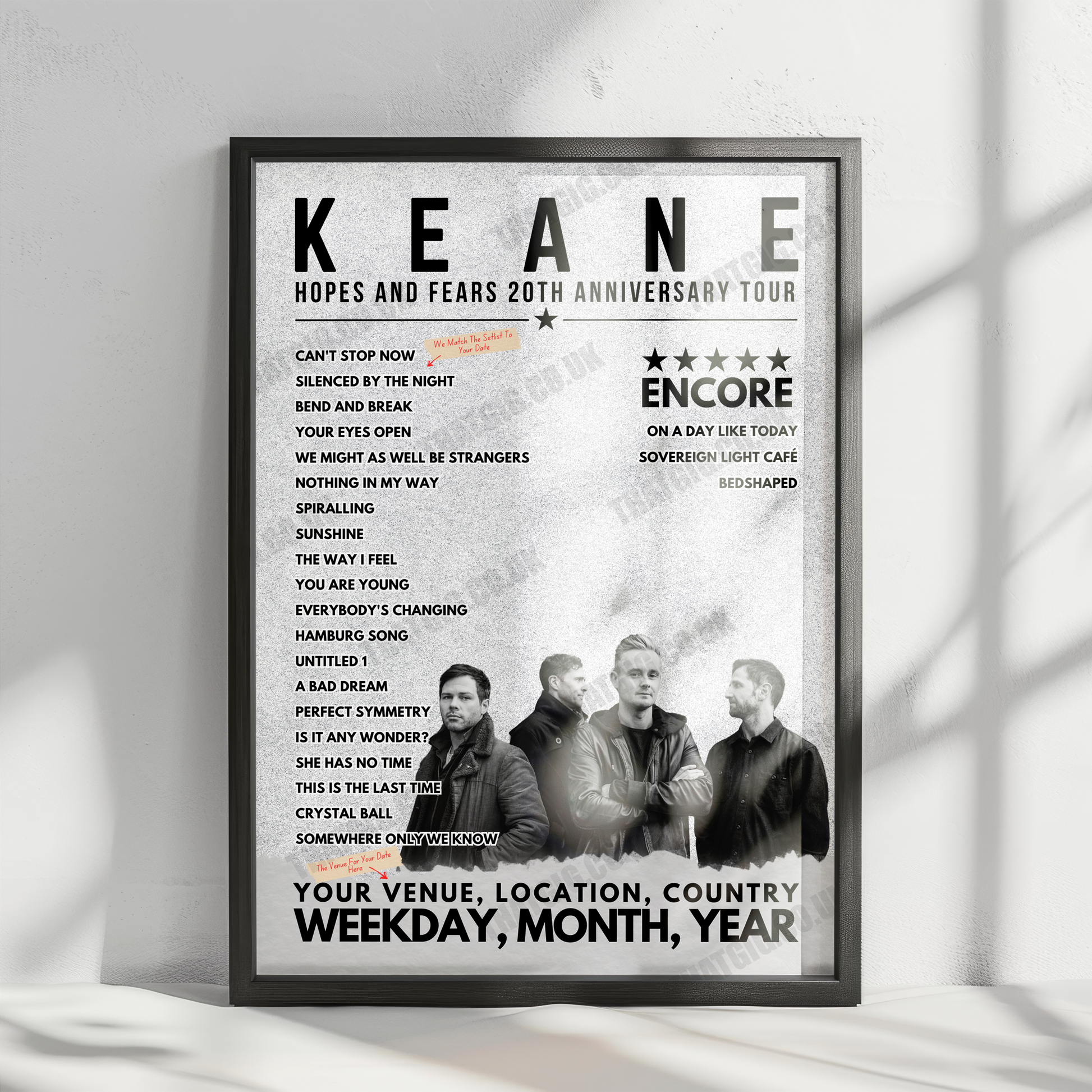 Keane Setlist Poster - Co-op Live, Manchester - October 19th, 2024