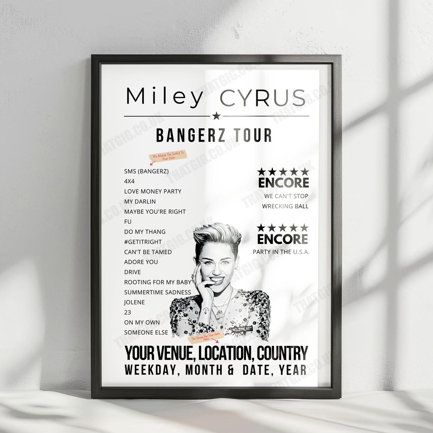 Miley Cyrus Setlist Poster - Telemundo Center, Miami - December 31st, 2022
