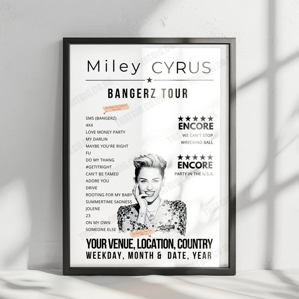 Miley Cyrus Setlist Poster - Telemundo Center, Miami - December 31st, 2022