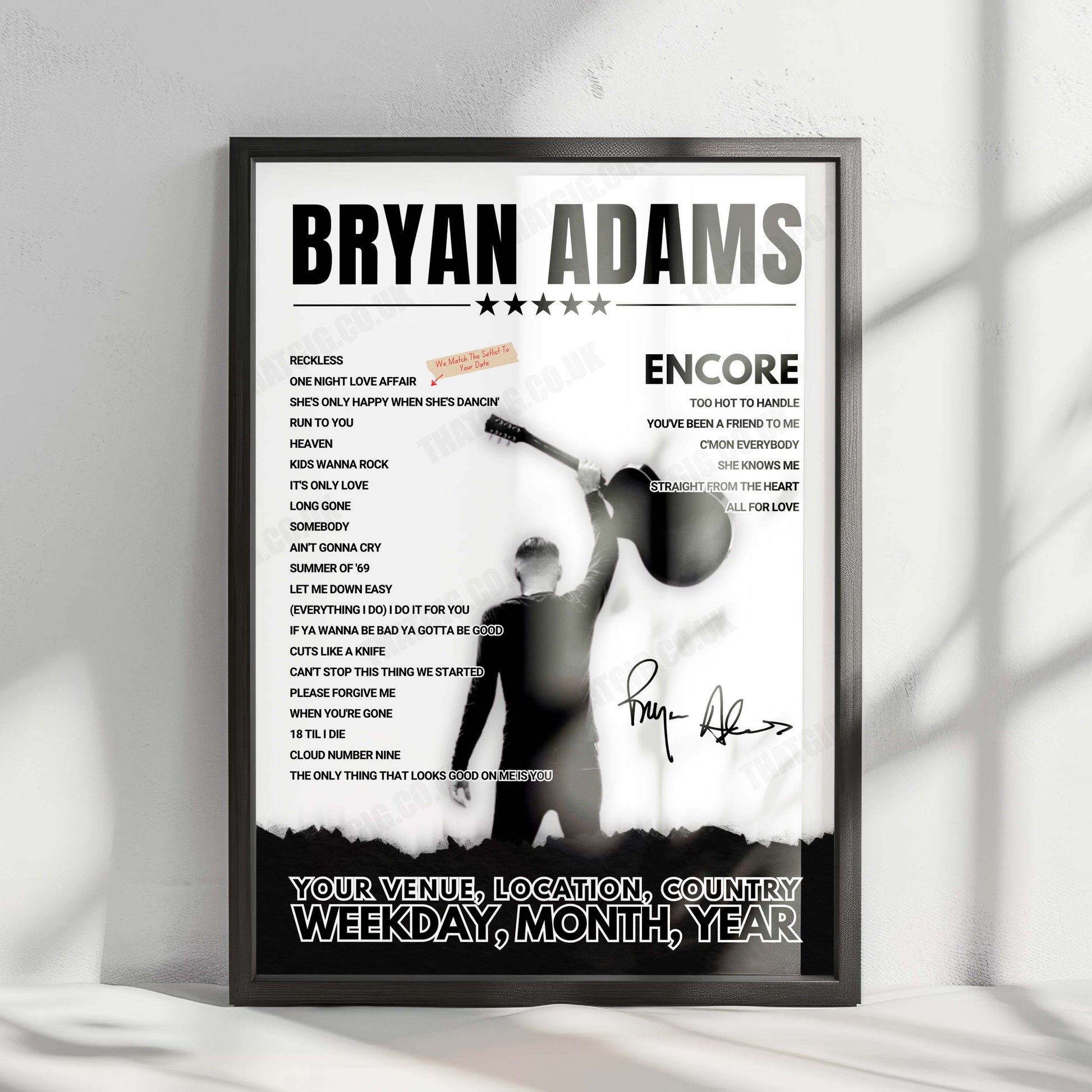 Bryan Adams Setlist Poster - Brisbane Entertainment Centre - February 13th, 2025