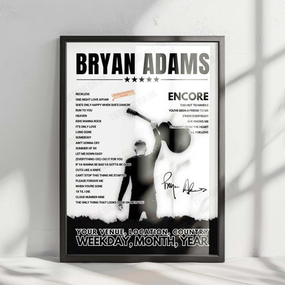 Bryan Adams Setlist Poster - Brisbane Entertainment Centre - February 13th, 2025