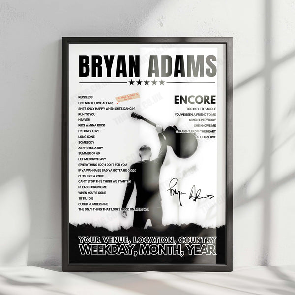 Bryan Adams Setlist Poster - Brisbane Entertainment Centre - February 13th, 2025