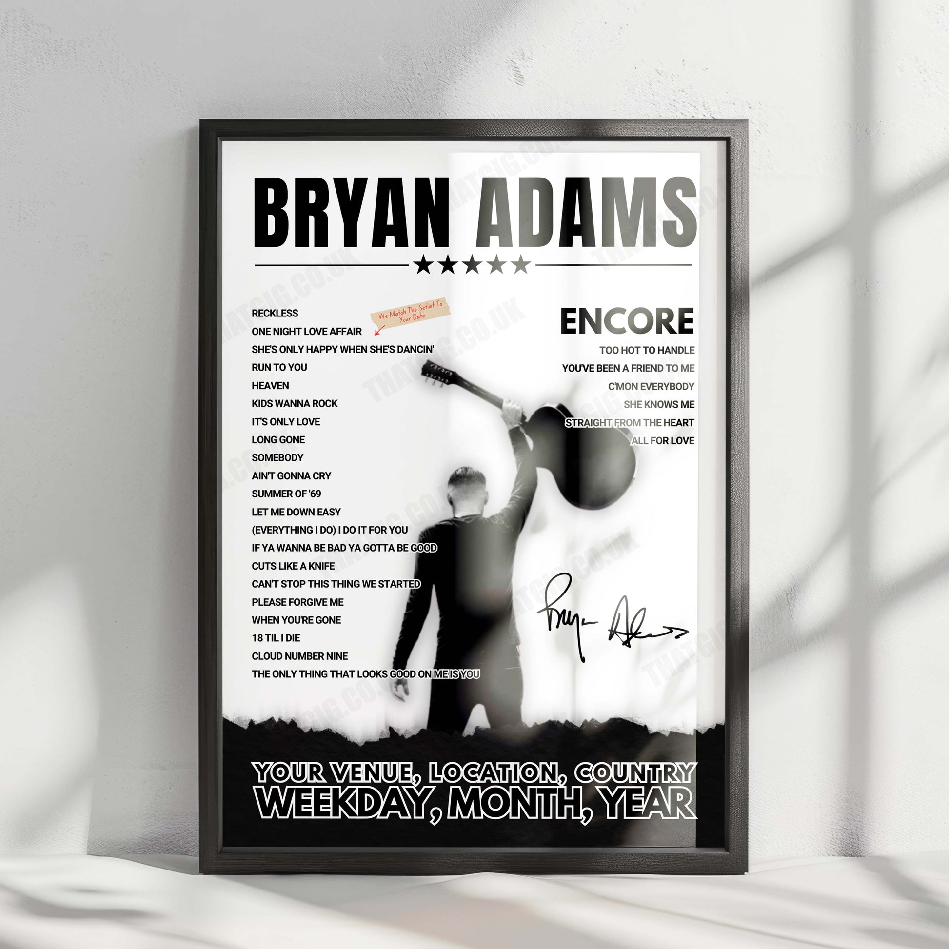 Bryan Adams Setlist Poster - Encore Theater, Las Vegas - March 7th, 2025