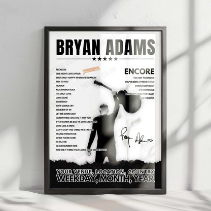 Bryan Adams Setlist Poster - Encore Theater, Las Vegas - March 7th, 2025