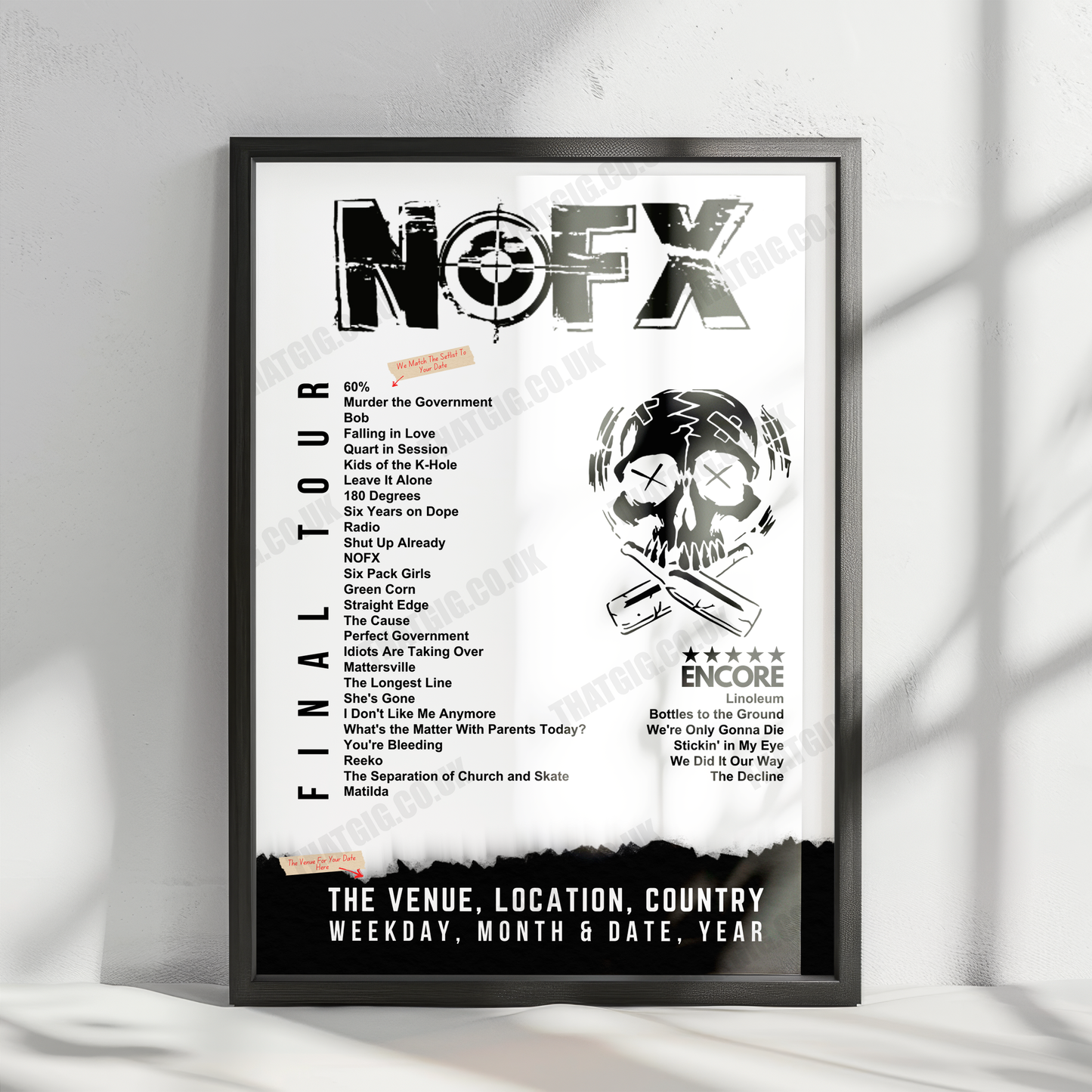 NOFX Setlist Poster - Berth 46, Los Angeles - October 6th, 2024