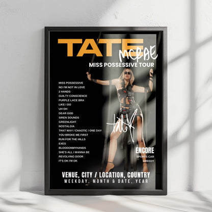 Tate McRae Setlist Poster - The O2 Arena, London - May 20th, 2025