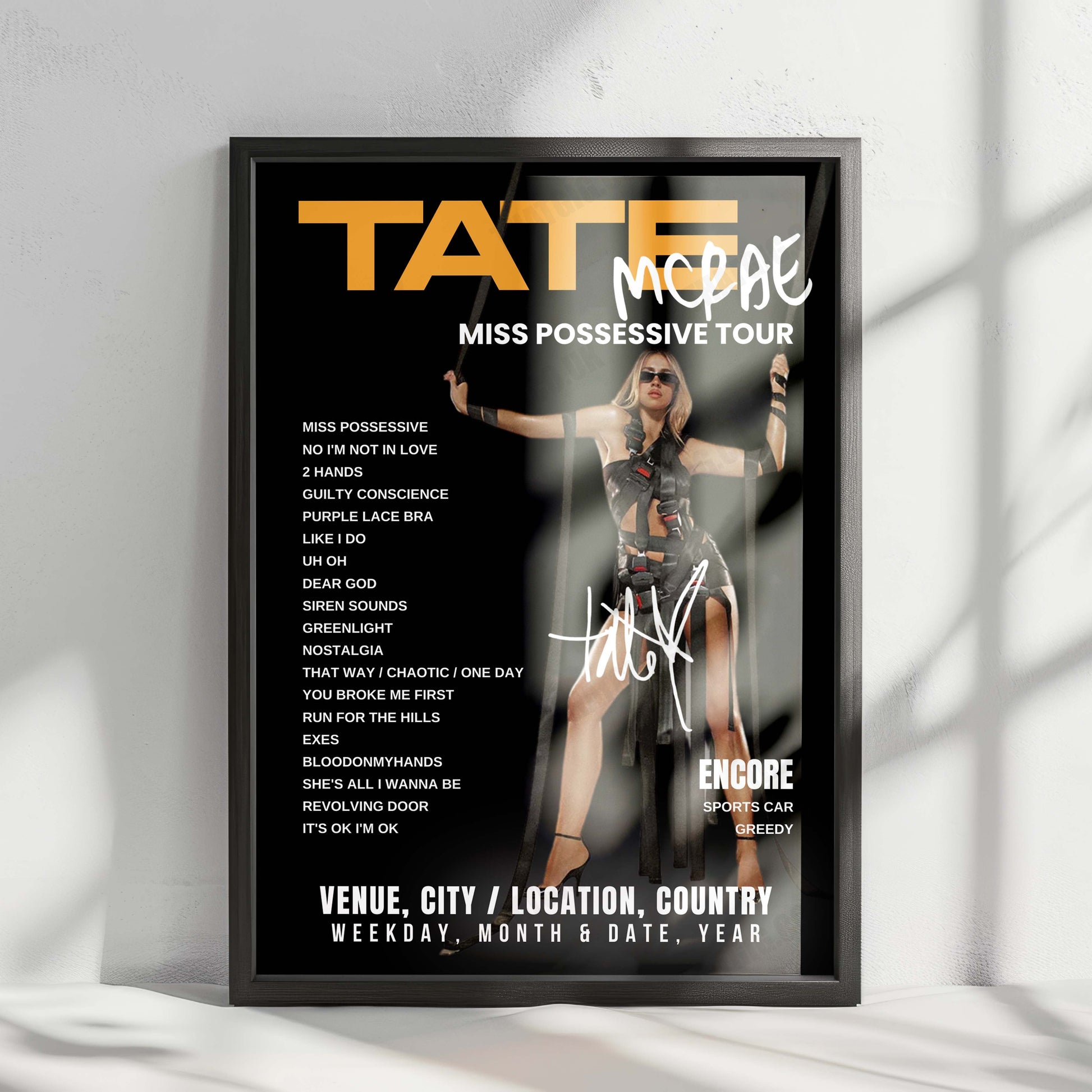 Tate McRae Setlist Poster - The OVO Hydro, Glasgow - May 23rd, 2025