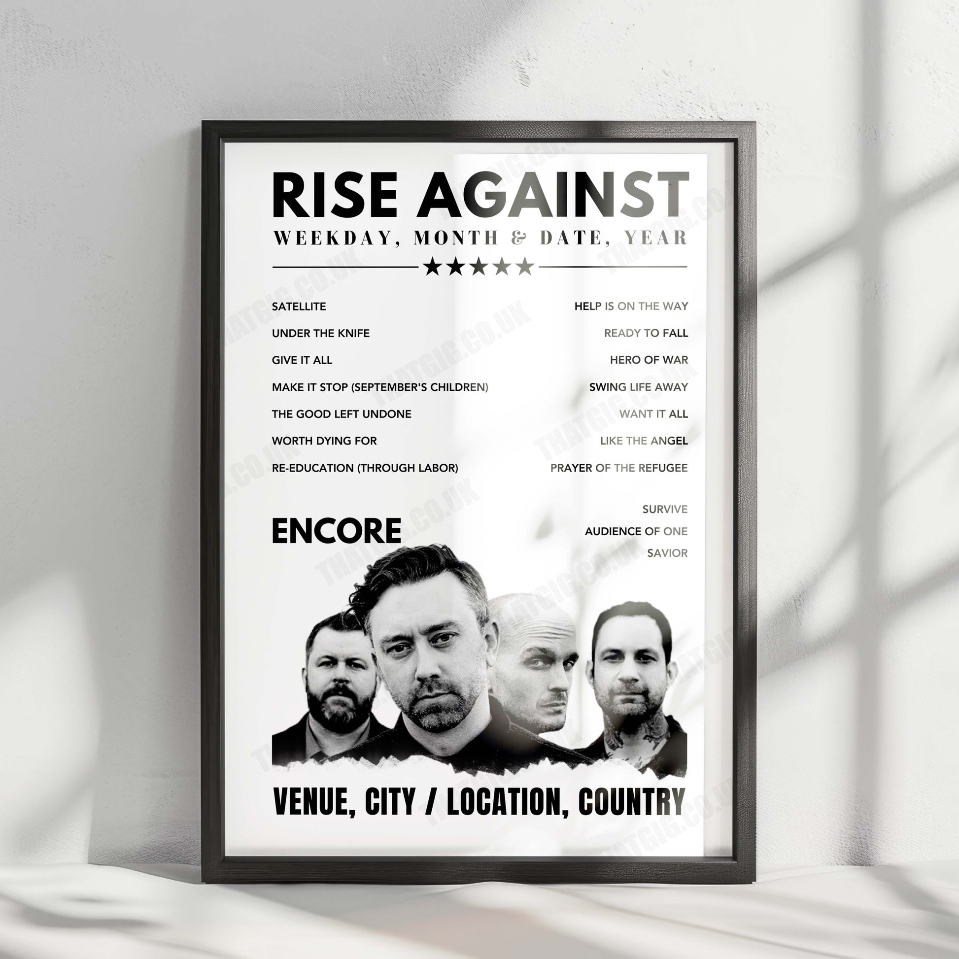 Rise Against Setlist Poster - O2 Shepherd's Bush Empire, London - August 21st, 2024