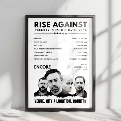 Rise Against Setlist Poster - O2 Shepherd's Bush Empire, London - August 21st, 2024