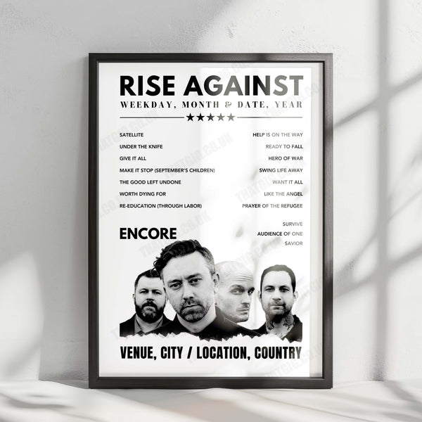 Rise Against Setlist Poster - O2 Shepherd's Bush Empire, London - August 21st, 2024