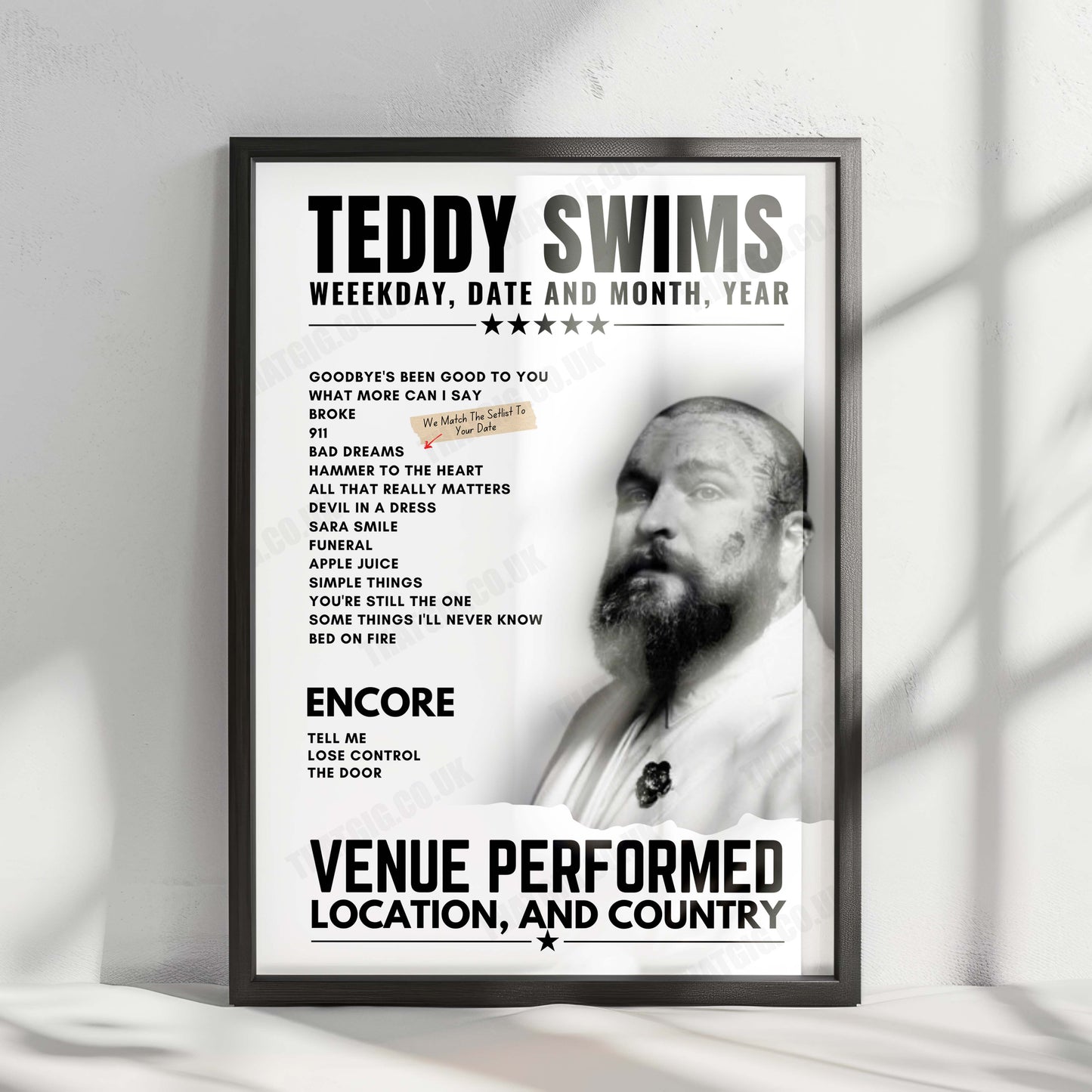 Teddy Swims Setlist Poster - Eventim Apollo, London - November 11th, 2024