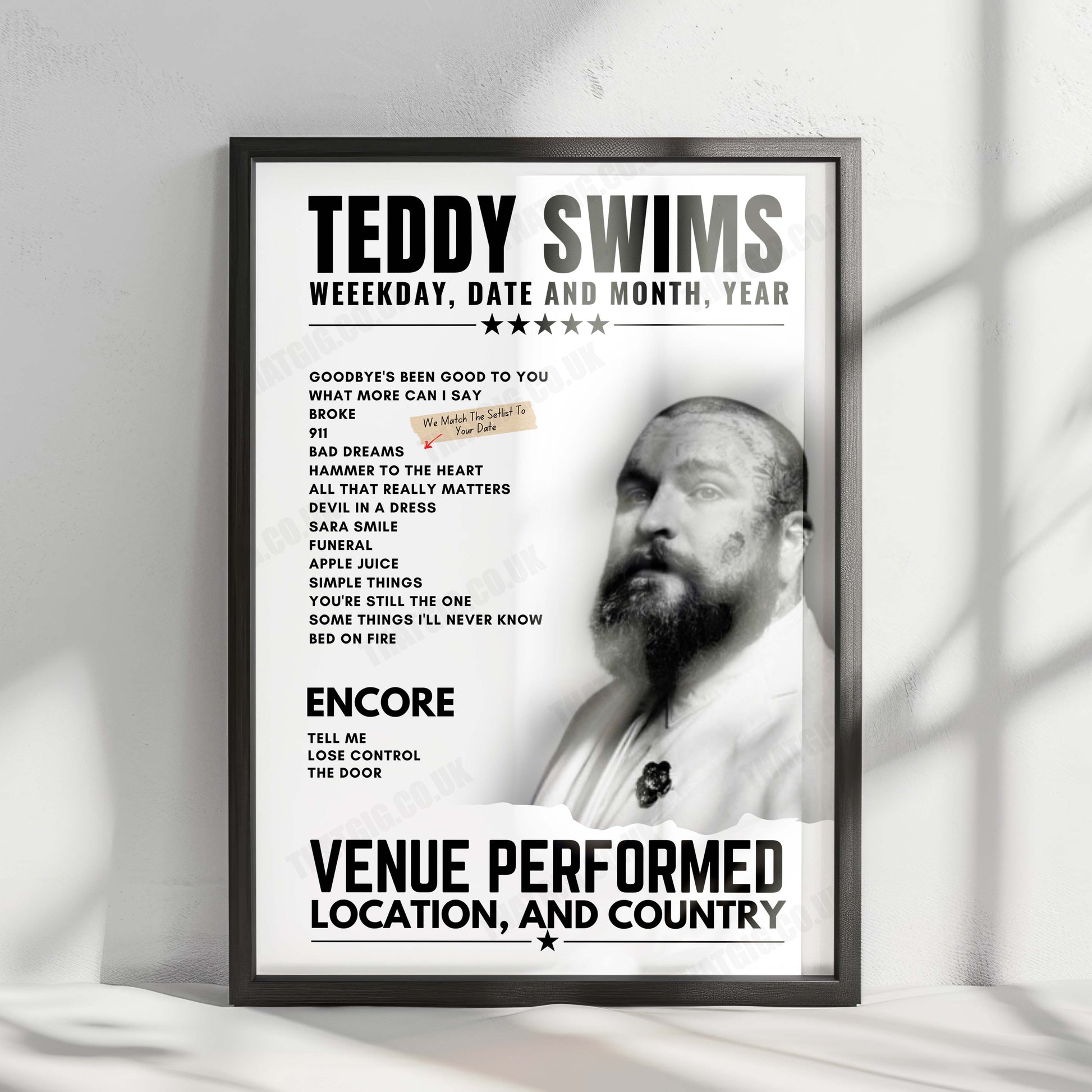 Teddy Swims Setlist Poster - Eventim Apollo, London - November 11th, 2024