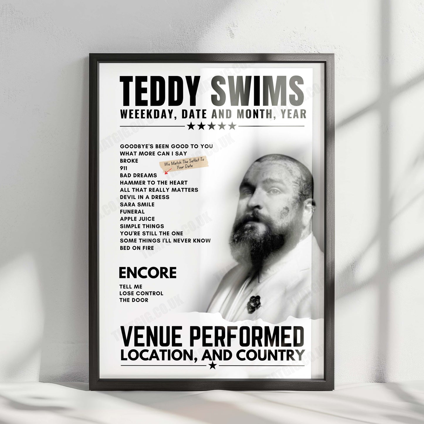 Teddy Swims Setlist Poster - Utilita Arena Birmingham, Birmingham - March 3rd, 2025