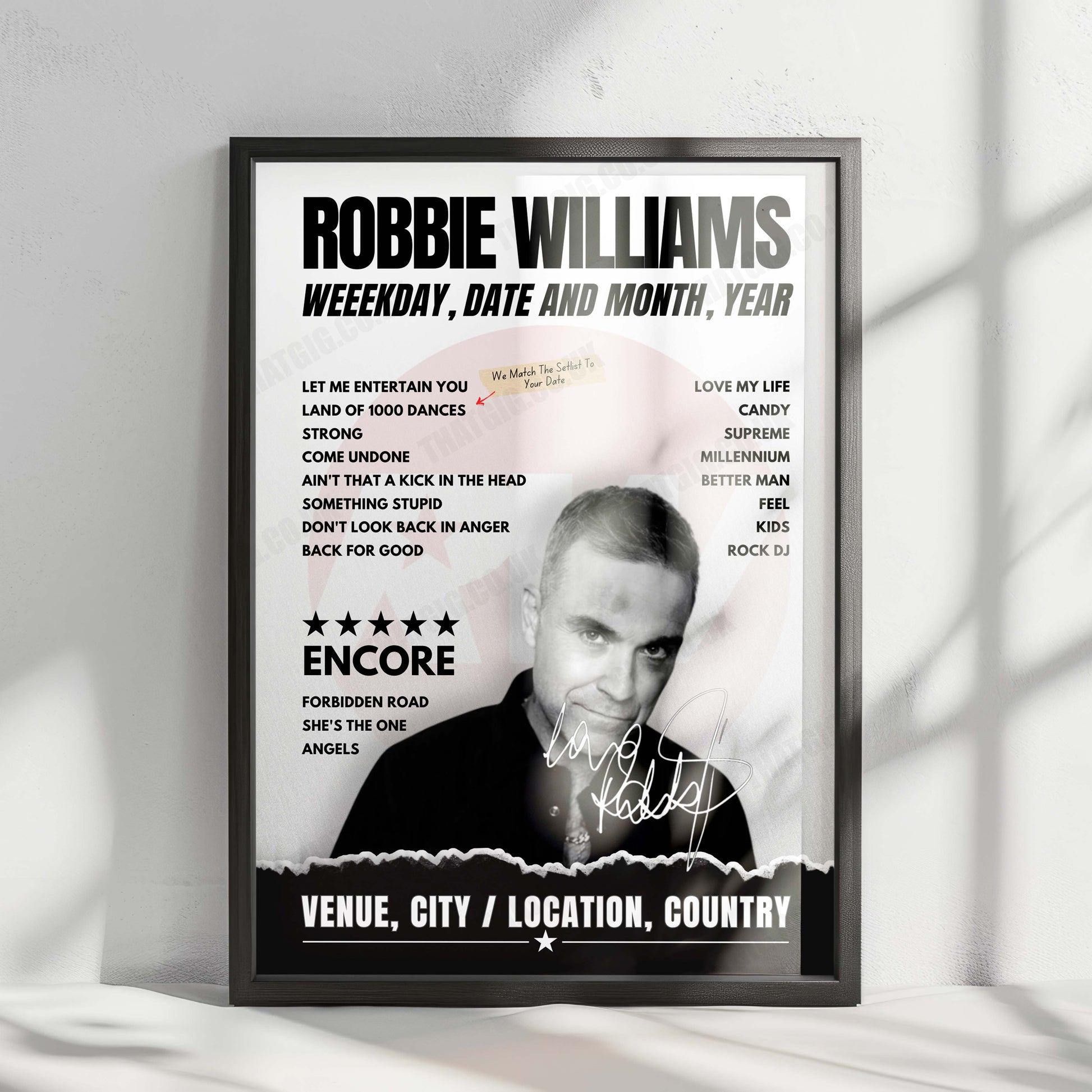Robbie Williams Setlist Poster - Federation Square, Melbourne - January 2nd, 2025