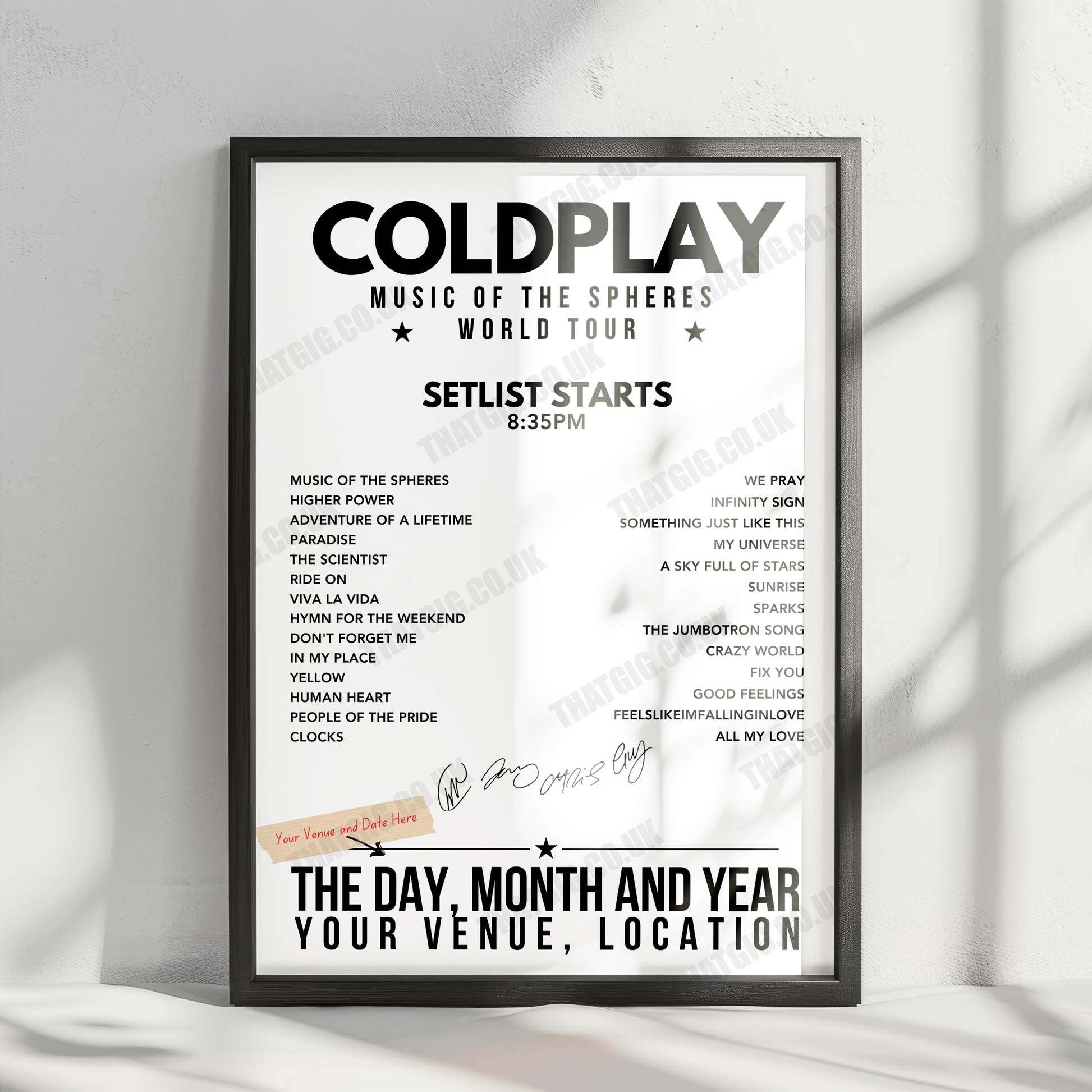 Coldplay Setlist Poster - Glastonbury, Worthy Farm - June 29th, 2024
