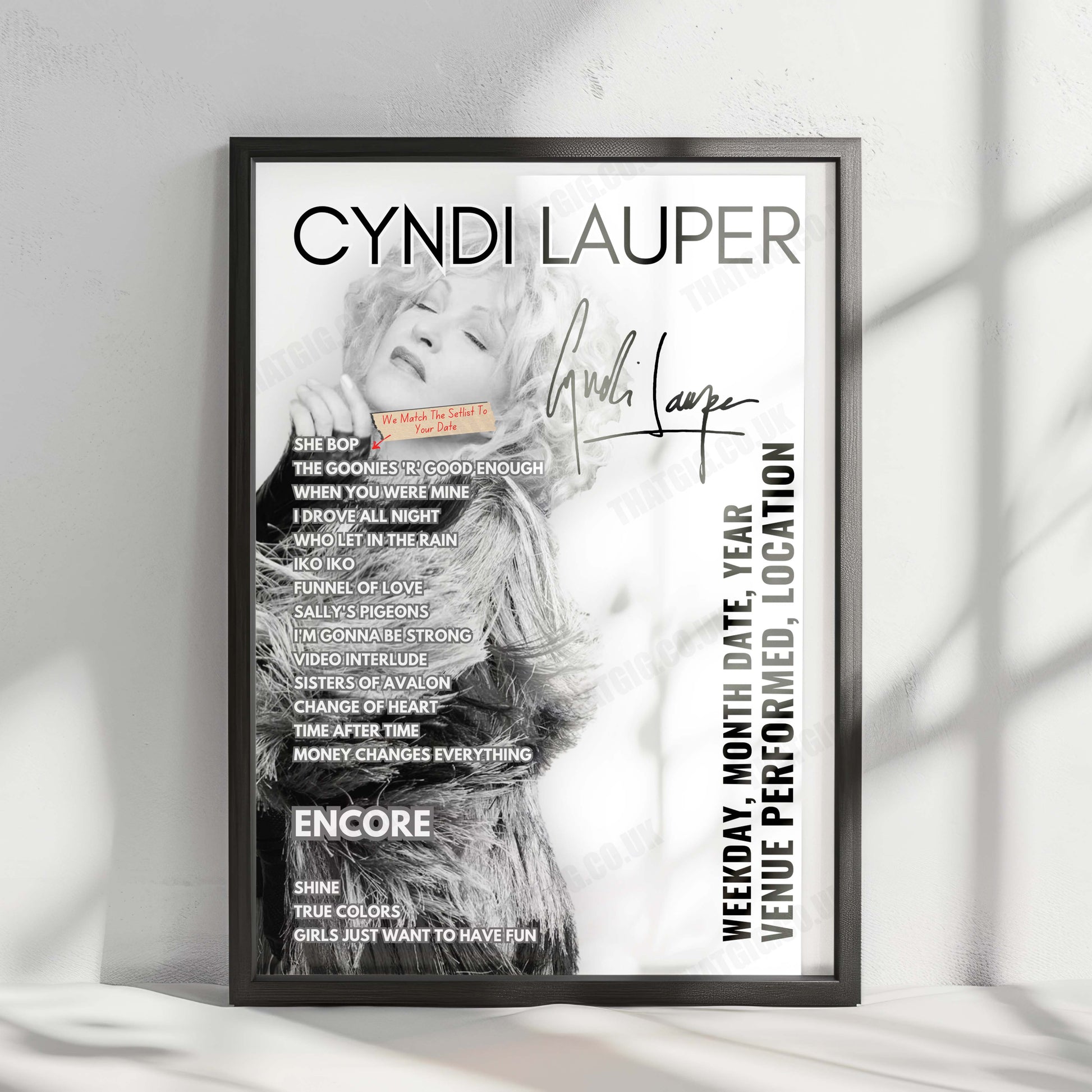 Cyndi Lauper Setlist Poster - United Center, Chicago - December 5th, 2024