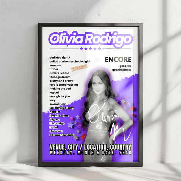 Olivia Rodrigo Setlist Poster - Intuit Dome, Inglewood - August 21st, 2024