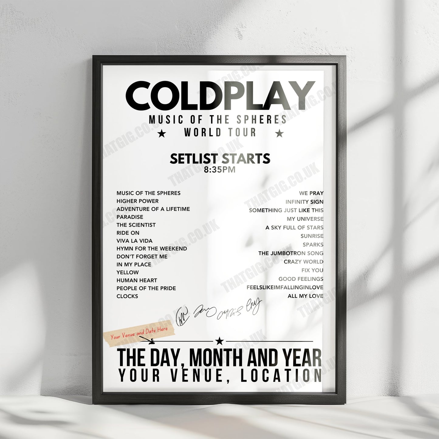 Coldplay Setlist Poster - Zayed Sports City Stadium, Abu Dhabi - January 11th, 2025