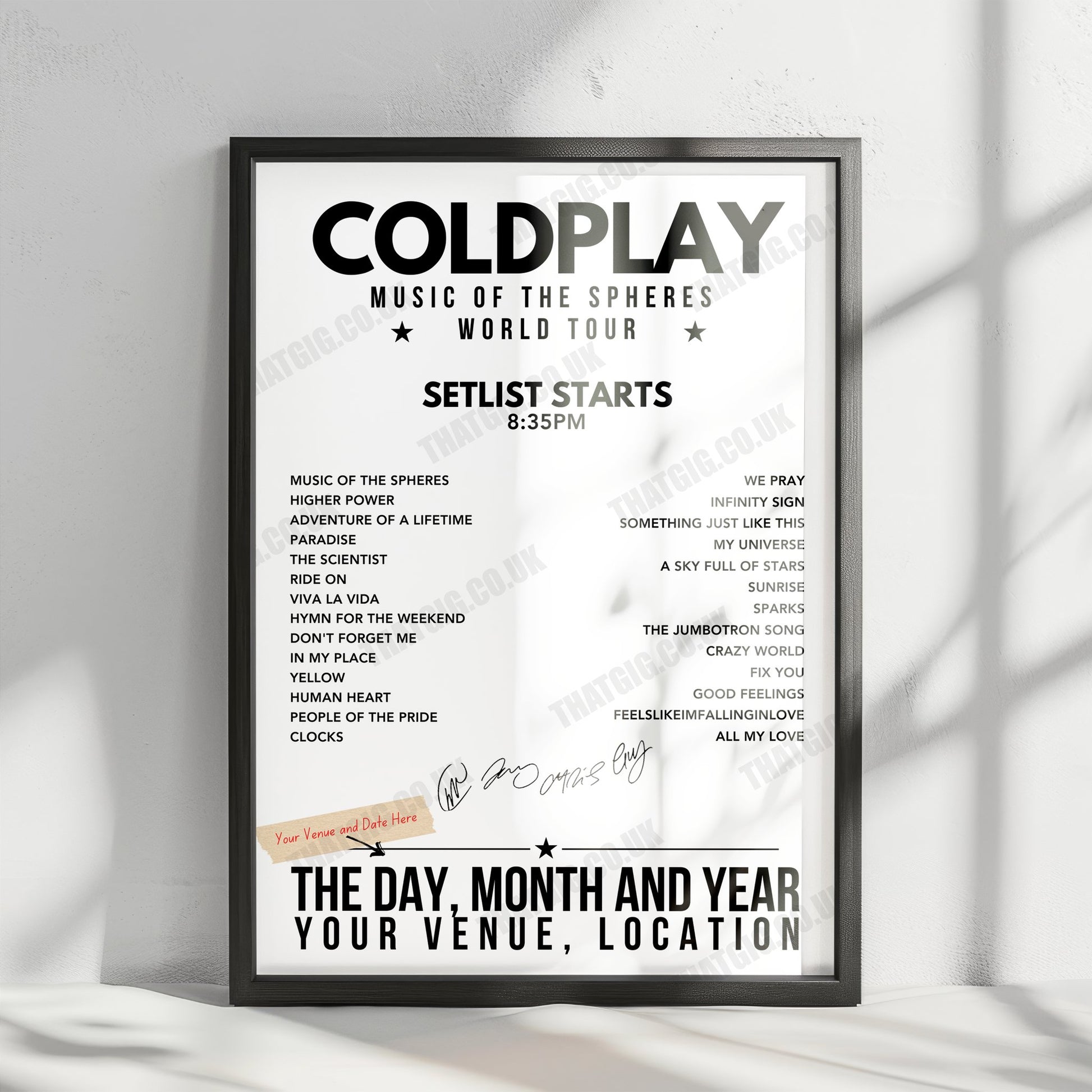 Coldplay Setlist Poster - Zayed Sports City Stadium, Abu Dhabi - January 11th, 2025