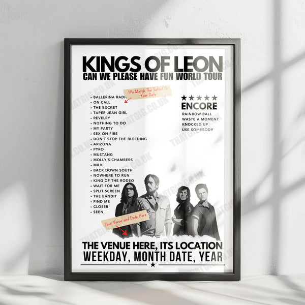 Kings of Leon Setlist Poster - The Orion Amphitheater, Huntsville - September 13th, 2024