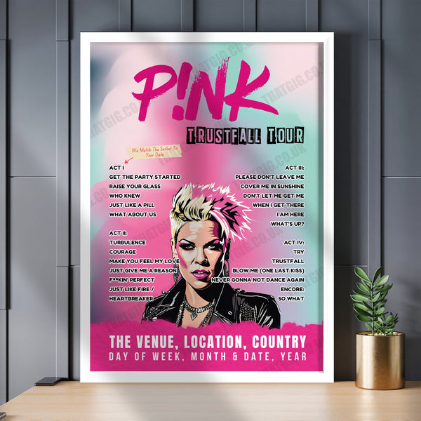 P!nk Setlist Poster - Gainbridge Fieldhouse, Indianapolis - November 7th, 2023