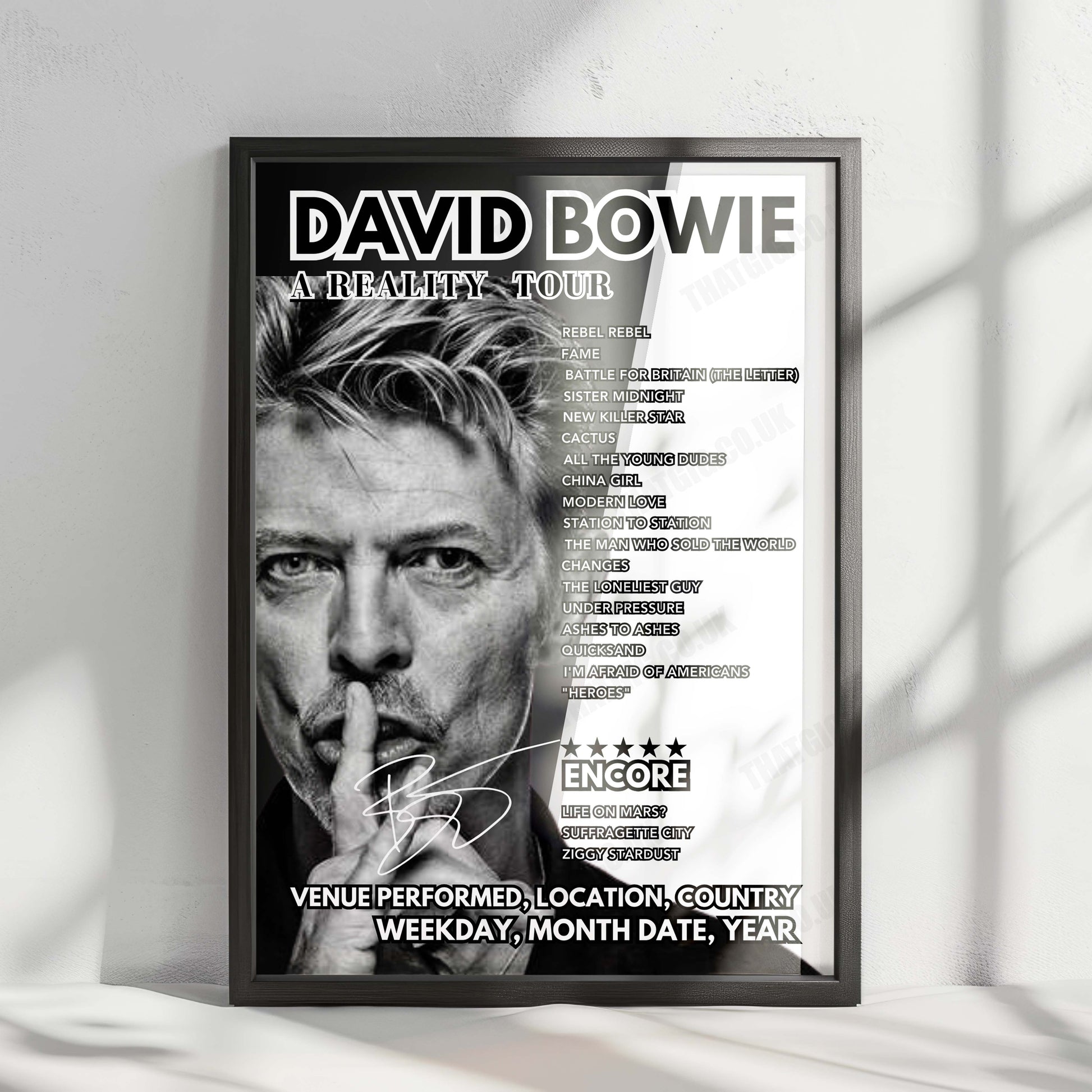David Bowie Setlist Poster - Worthy Farm, Pilton - June 25th, 2000