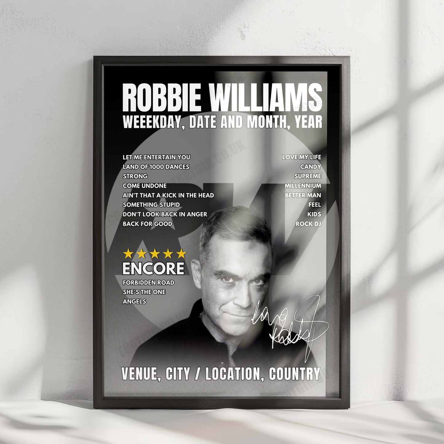 Robbie Williams Setlist Poster - Festivalpark, Werchter - June 28th, 2025