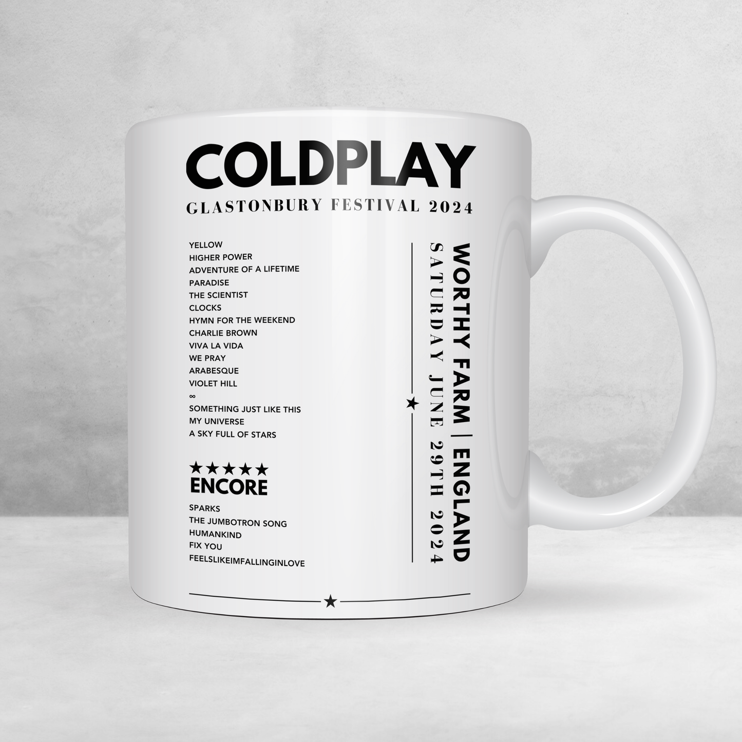 Coldplay Setlist Poster - Glastonbury, Worthy Farm on June 29th 2024