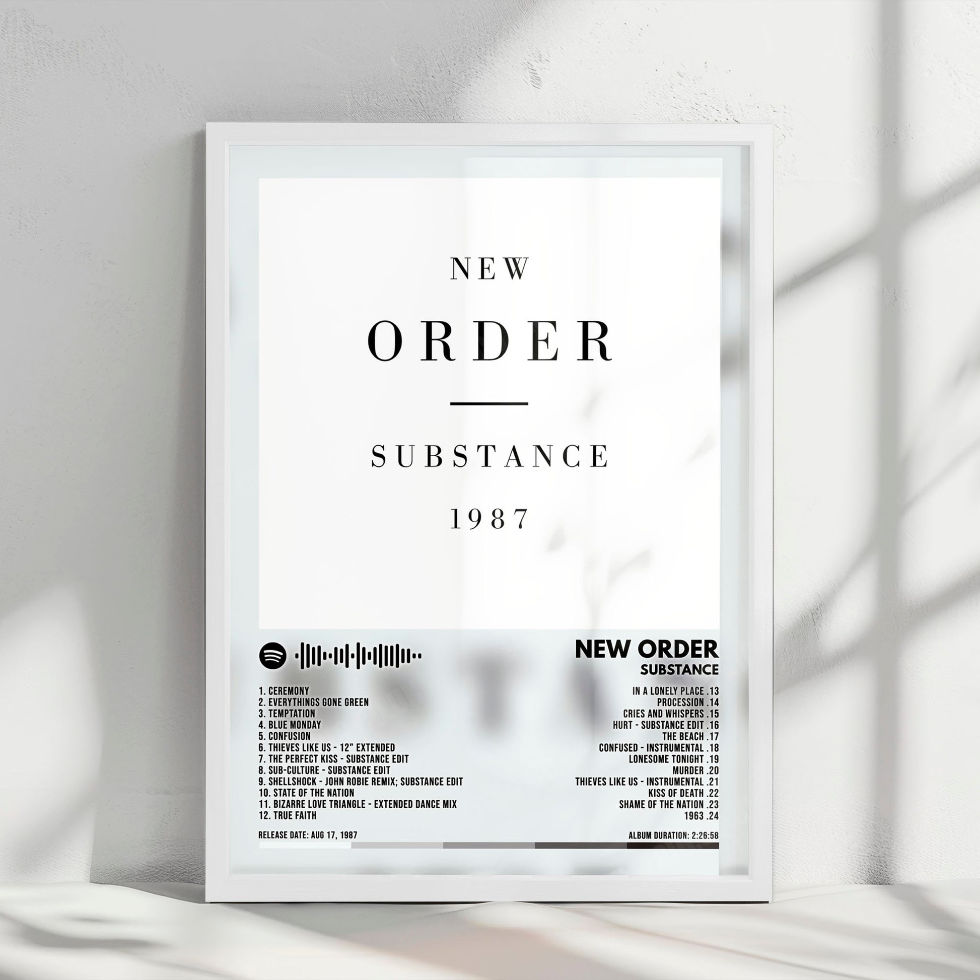 New Order "Substance" Album Cover Poster - with Complete Tracklist