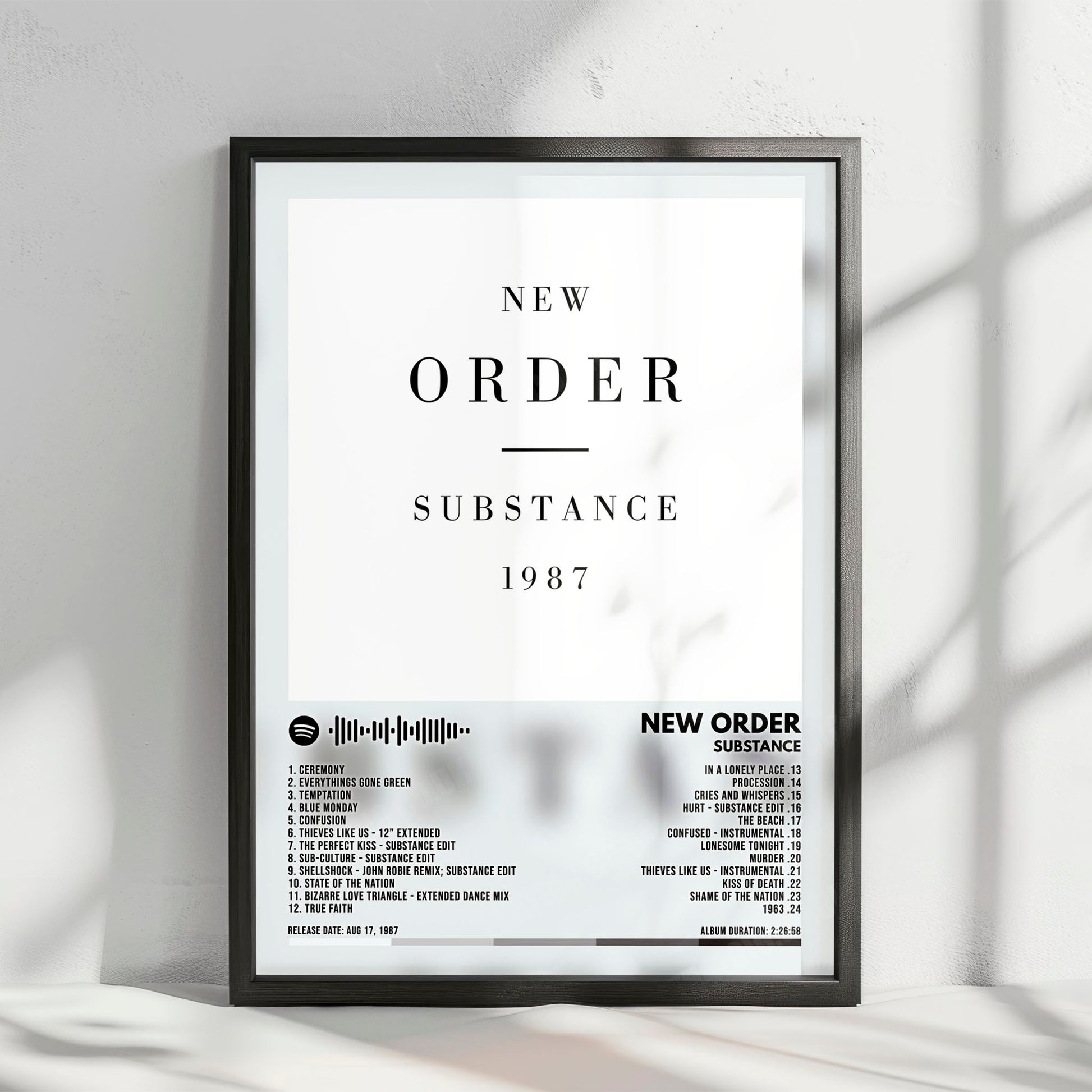 New Order "Substance" Album Cover Poster - with Complete Tracklist