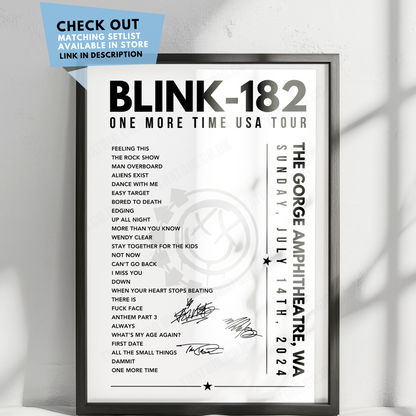 Blink-182 Setlist 11oz Mug - The Gorge Amphitheatre, George - July 14, 2024