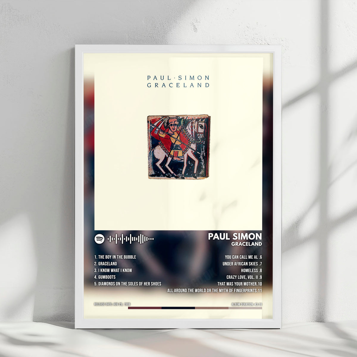 Paul Simon "Graceland" Album Cover Poster - with Complete Tracklist