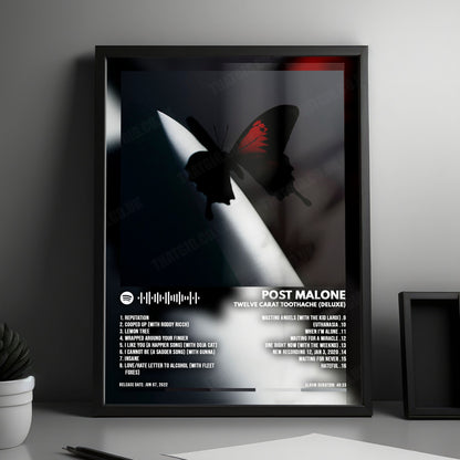 Post Malone "Twelve Carat Toothache (Deluxe)" Album Cover Poster - with Complete Tracklist