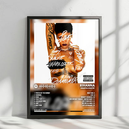 Rihanna "Unapologetic" Album Cover Poster - with Complete Tracklist
