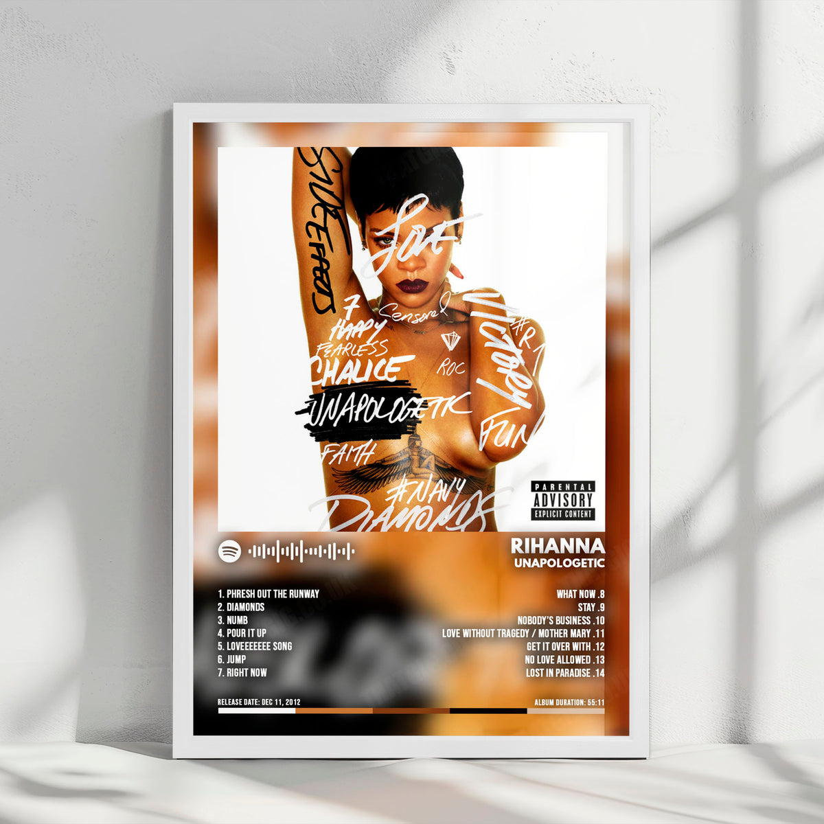 Rihanna "Unapologetic" Album Cover Poster - with Complete Tracklist