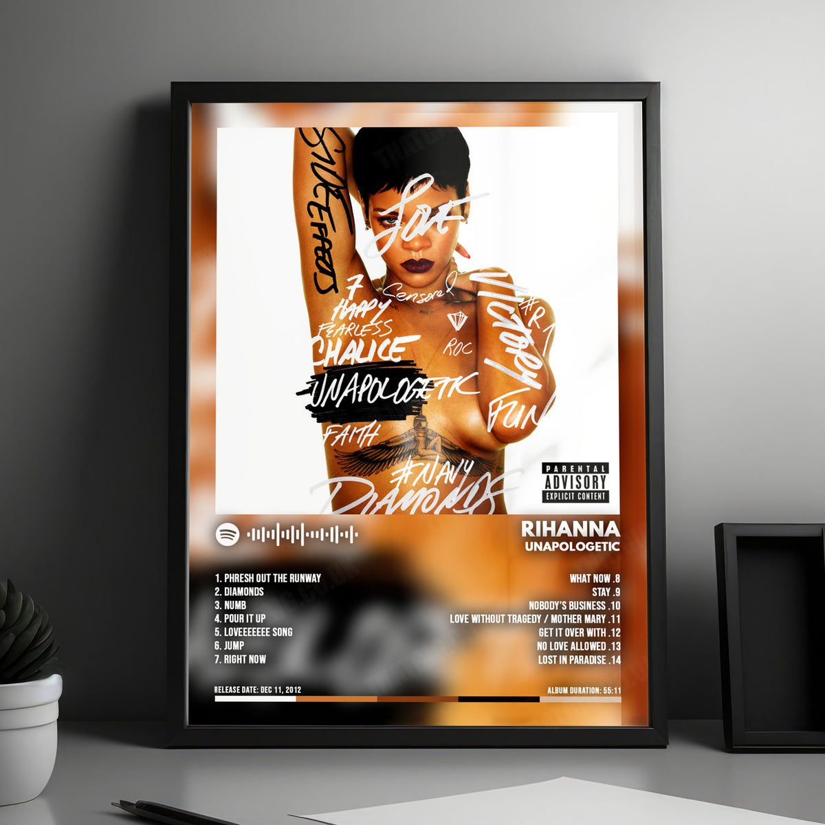 Rihanna "Unapologetic" Album Cover Poster - with Complete Tracklist