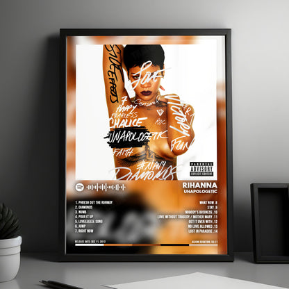 Rihanna "Unapologetic" Album Cover Poster - with Complete Tracklist