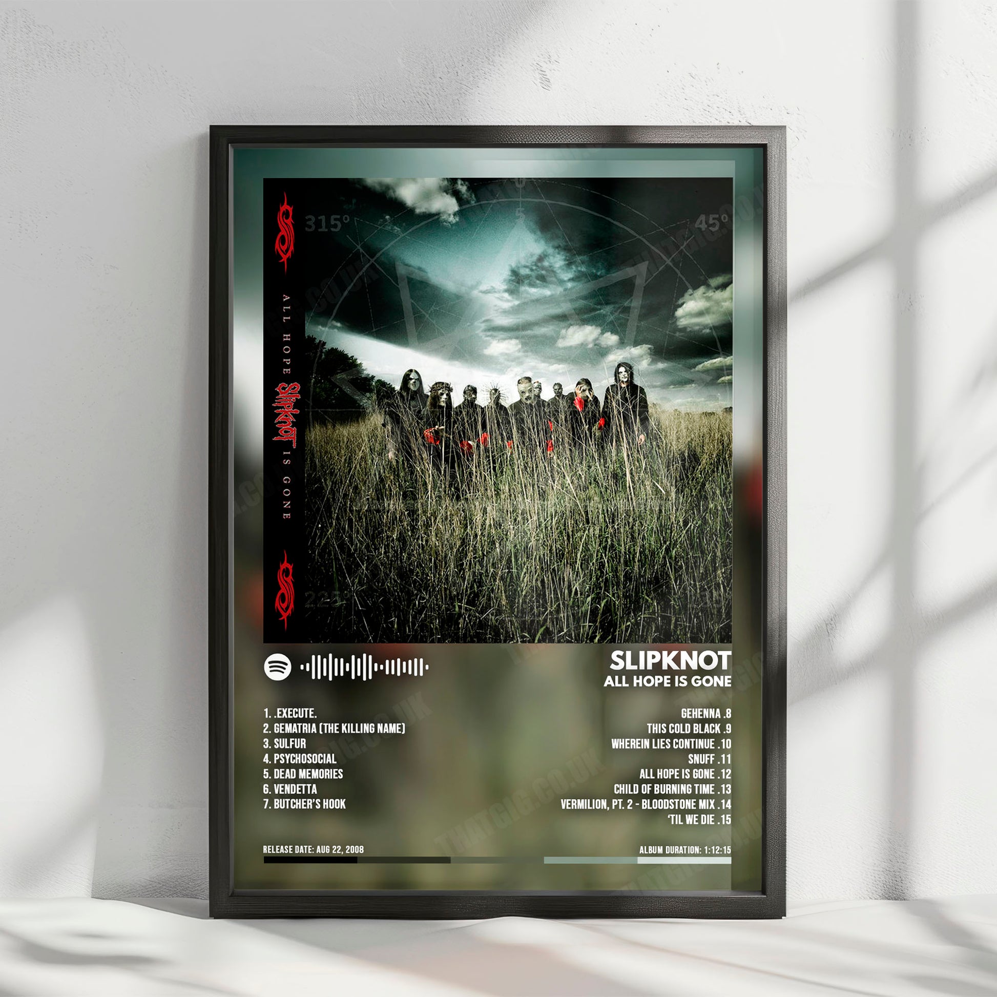 Slipknot "All Hope Is Gone " Album Cover Poster - with Complete Tracklist