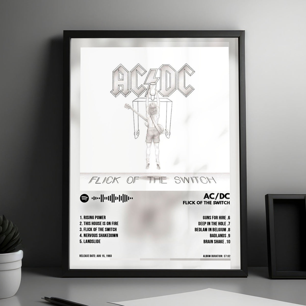 AC/DC "Flick of the Switch" Album Cover Poster - with Complete Tracklist