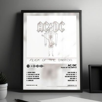AC/DC "Flick of the Switch" Album Cover Poster - with Complete Tracklist