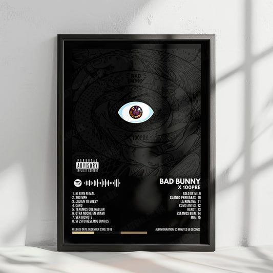 Bad Bunny "X 100pre" Album Cover Poster - with Complete Tracklist