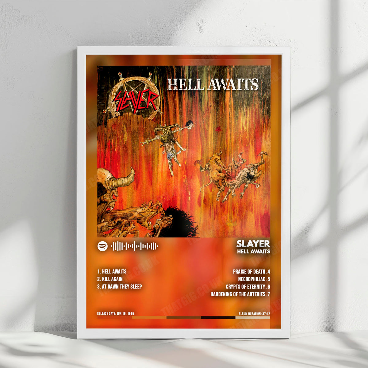 Slayer "Hell Awaits" Album Cover Poster - with Complete Tracklist