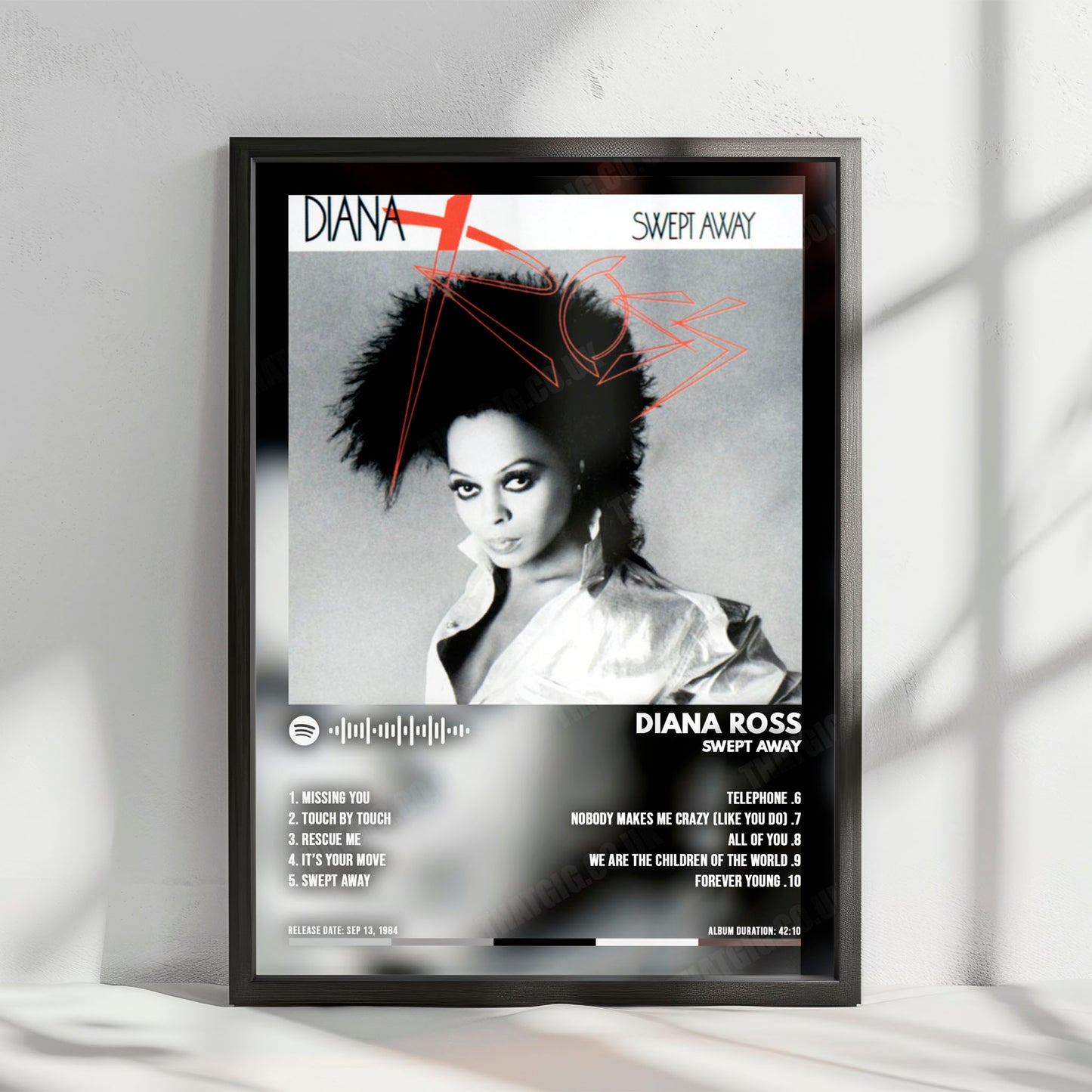 Diana Ross "Swept Away" Album Cover Poster - with Complete Tracklist