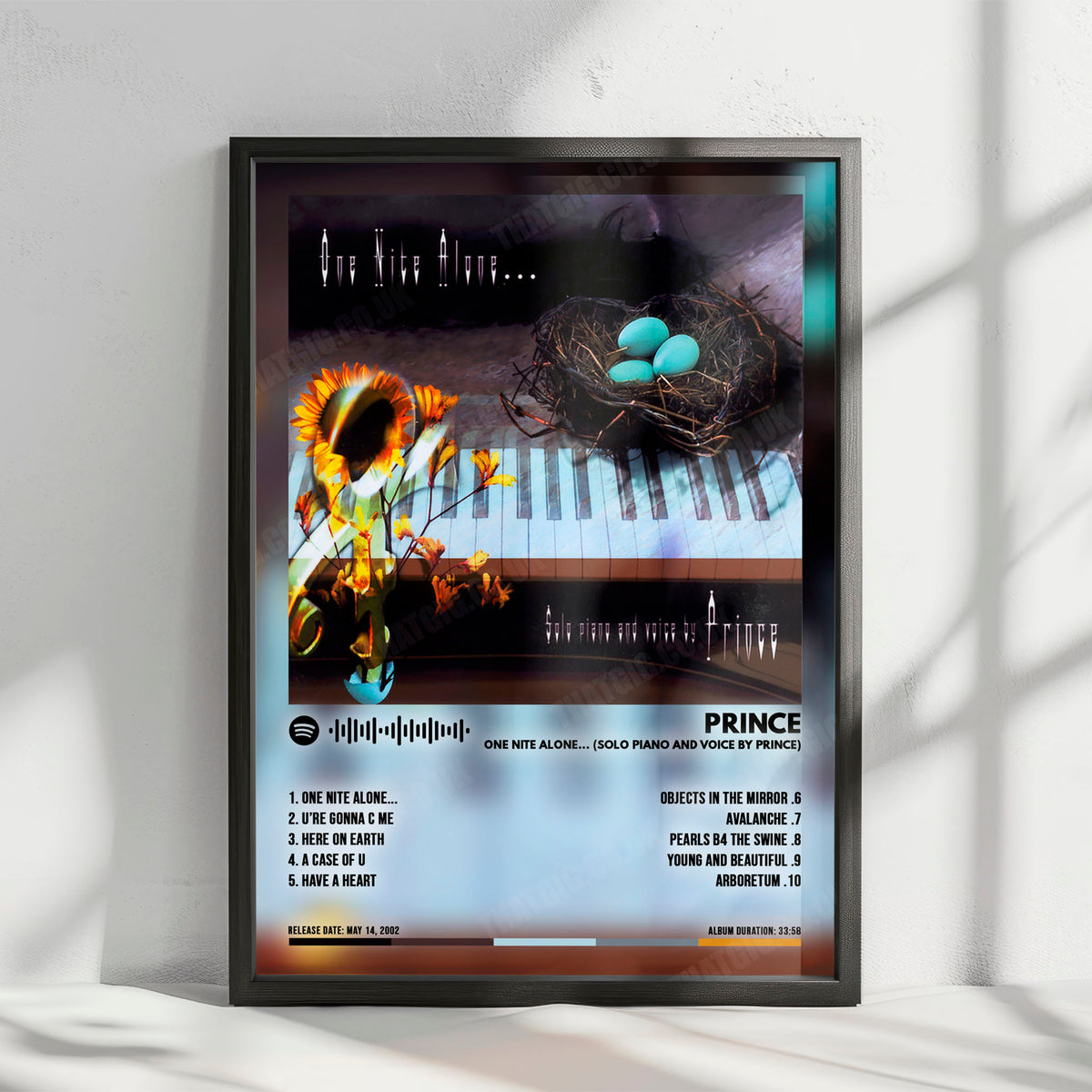 Prince "One Nite Alone... (Solo Piano and Voice by Prince)" Album Cover Poster - with Complete Tracklist