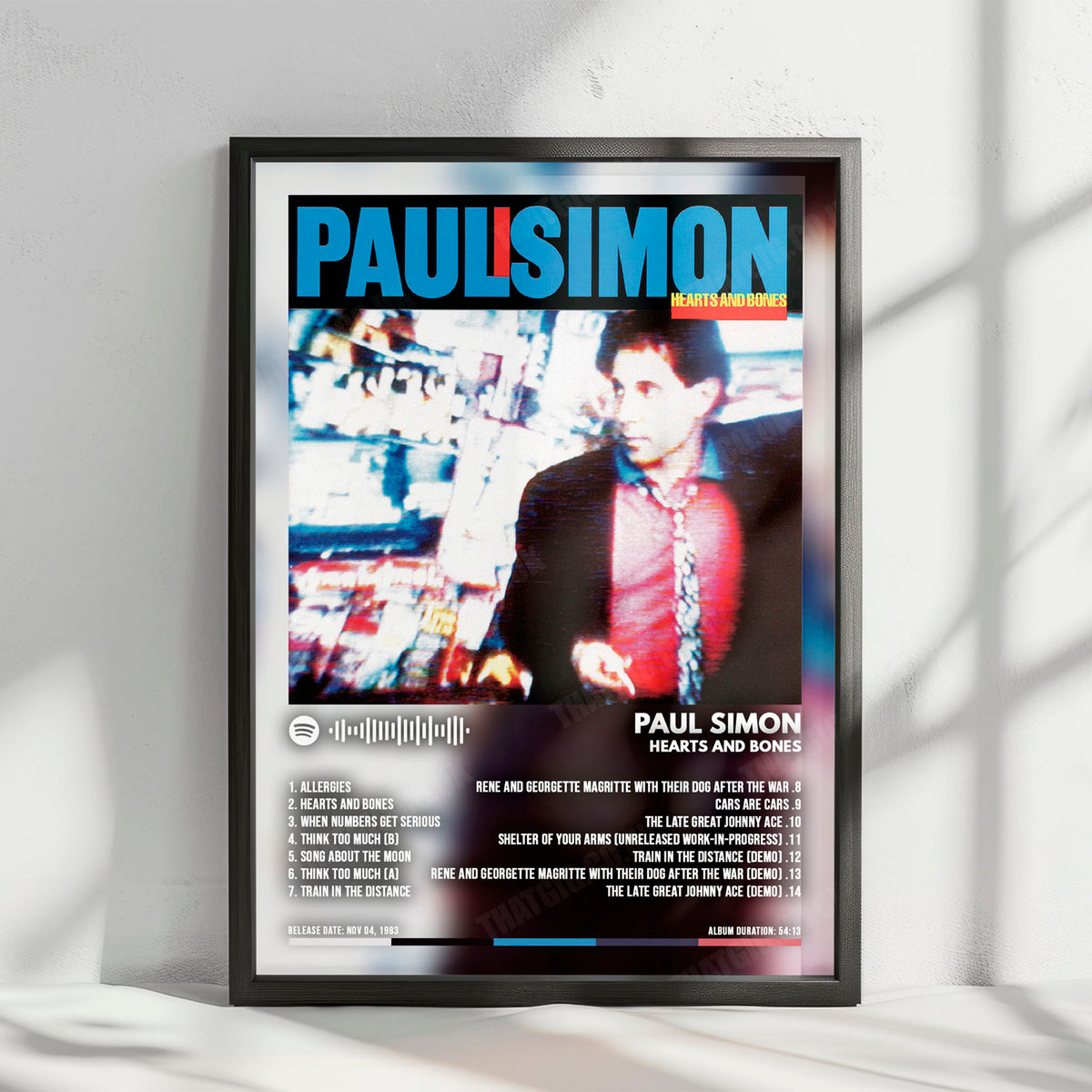 Paul Simon "Hearts And Bones" Album Cover Poster - with Complete Tracklist