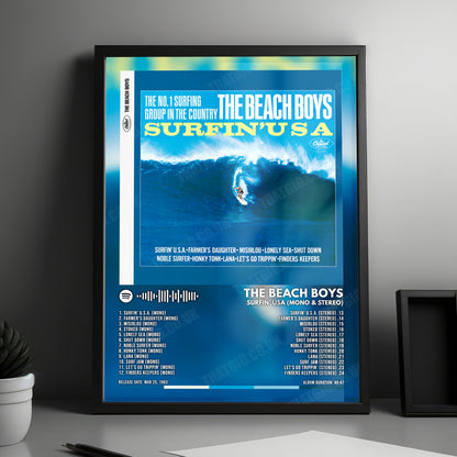 The Beach Boys "Surfin' USA (Mono & Stereo)" Album Cover Poster - with Complete Tracklist