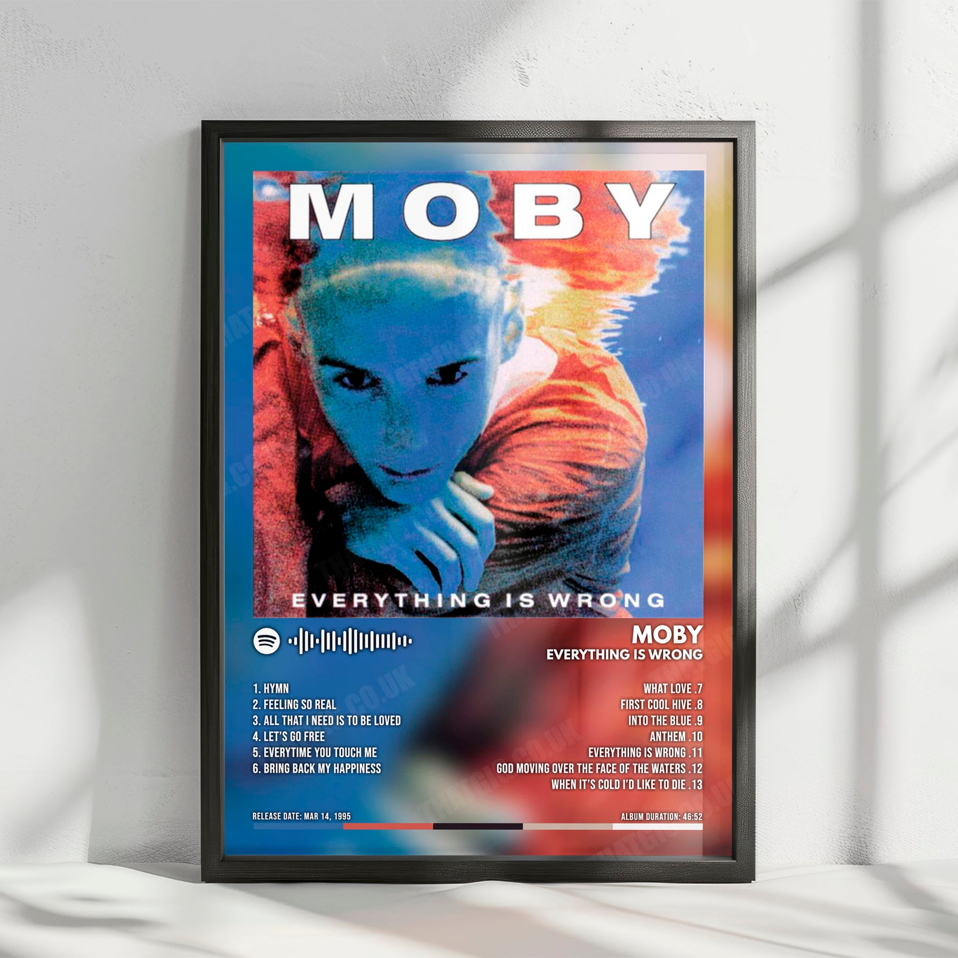 Moby "Everything Is Wrong" Album Cover Poster - with Complete Tracklist