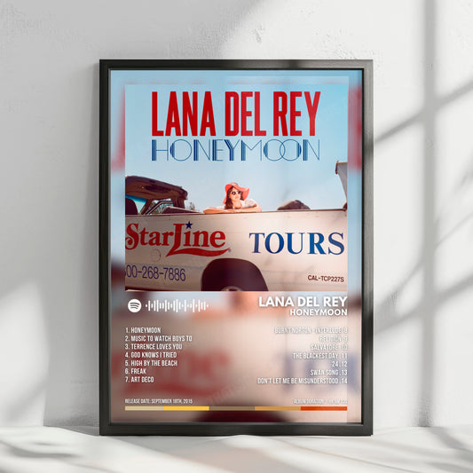 Lana Del Rey "Honeymoon" Album Cover Poster - with Complete Tracklist