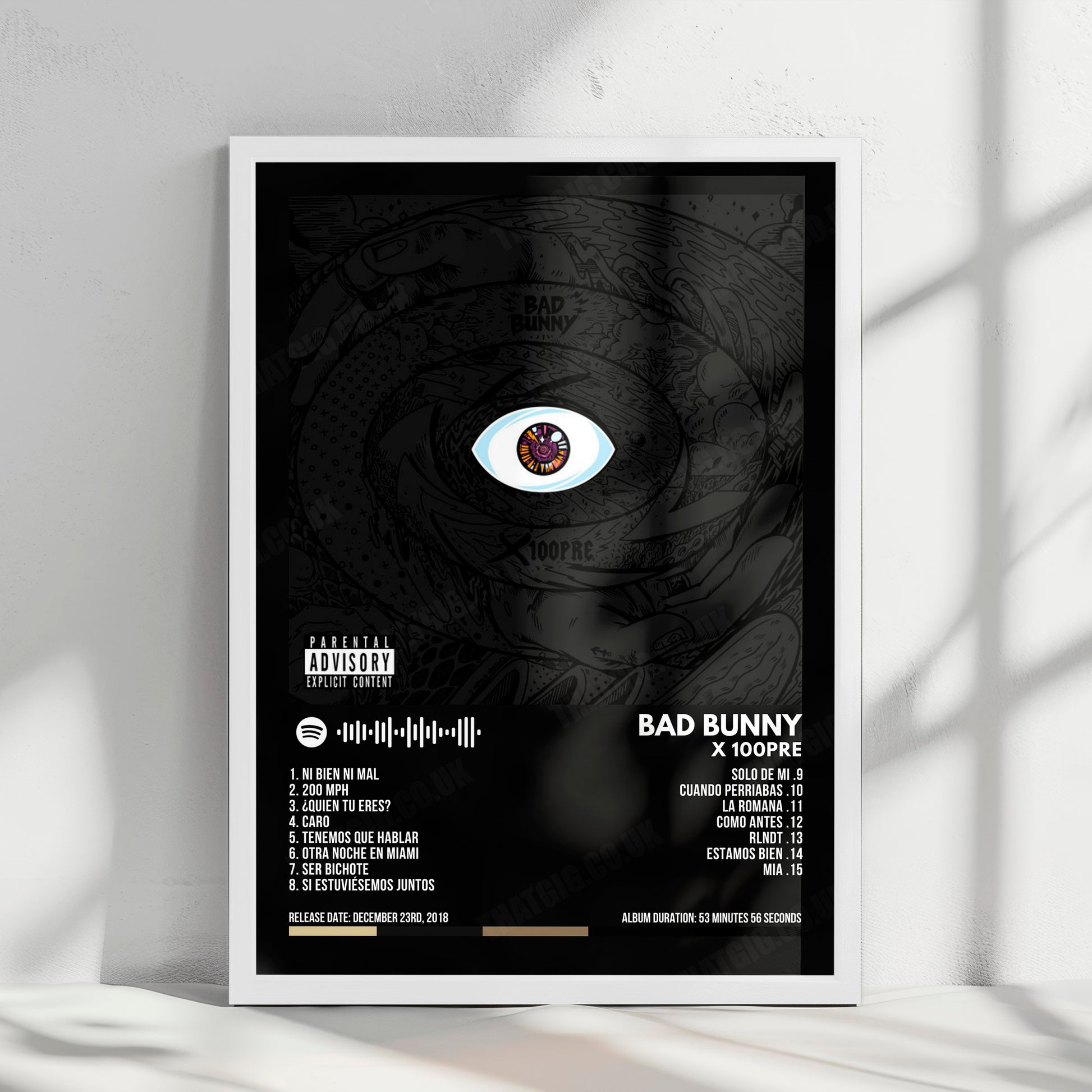 Bad Bunny "X 100pre" Album Cover Poster - with Complete Tracklist